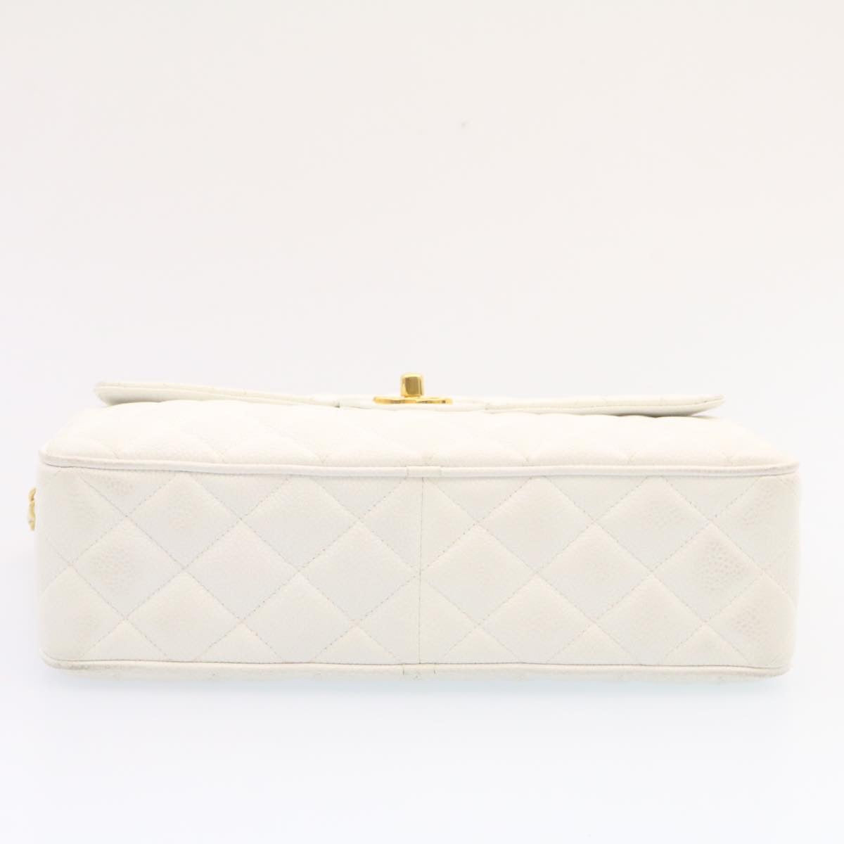 Top Quality Chanel Matelasse Chain Shoulder Bag Caviar Skin Gold White CC Auth am1370gA