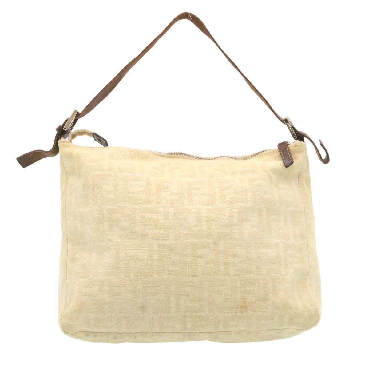 FENDI Zucca Canvas Mamma Baguette Shoulder Bag Beige Auth