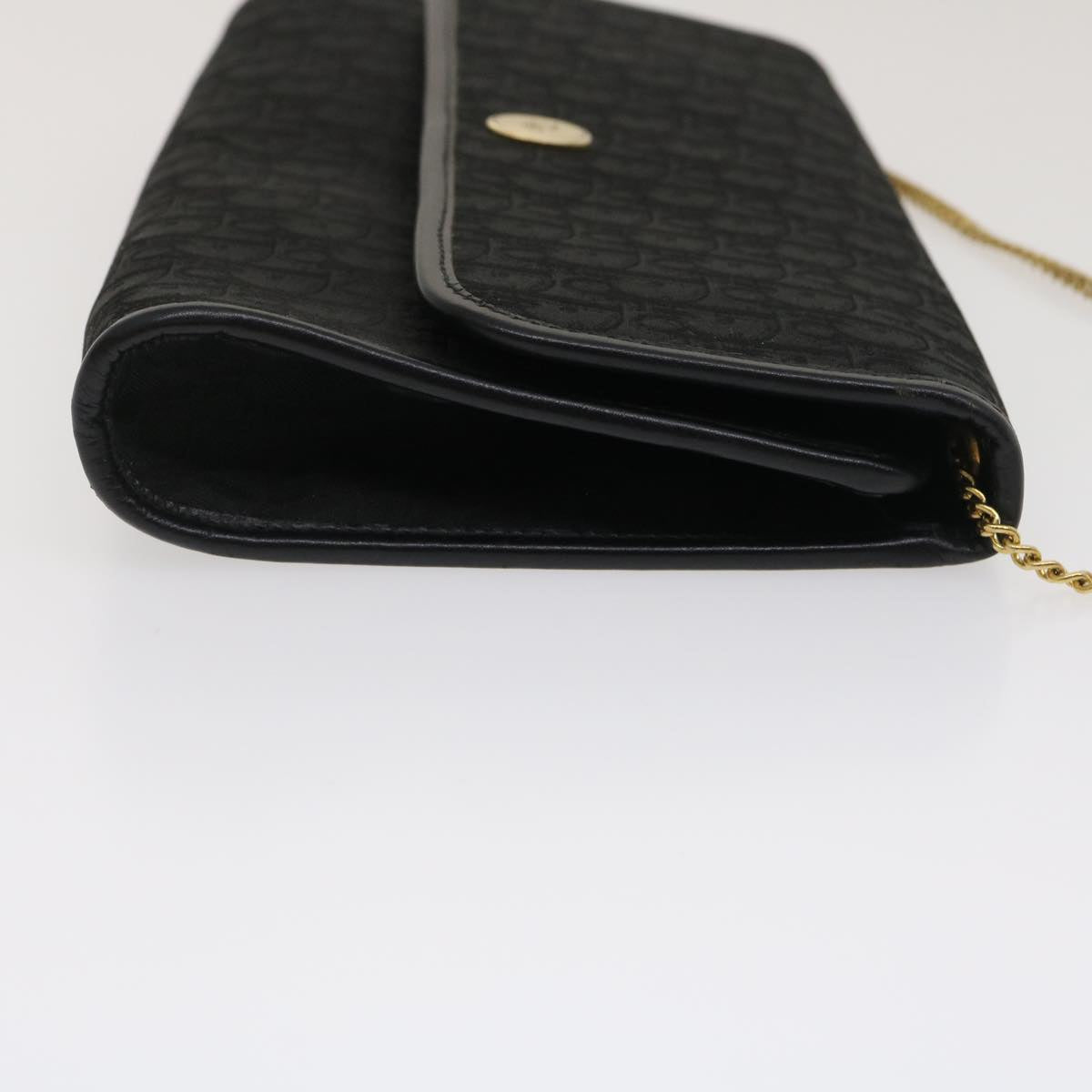 CHRISTIAN DIOR Trotter Canvas Chain Shoulder Bag Black Auth am2539g