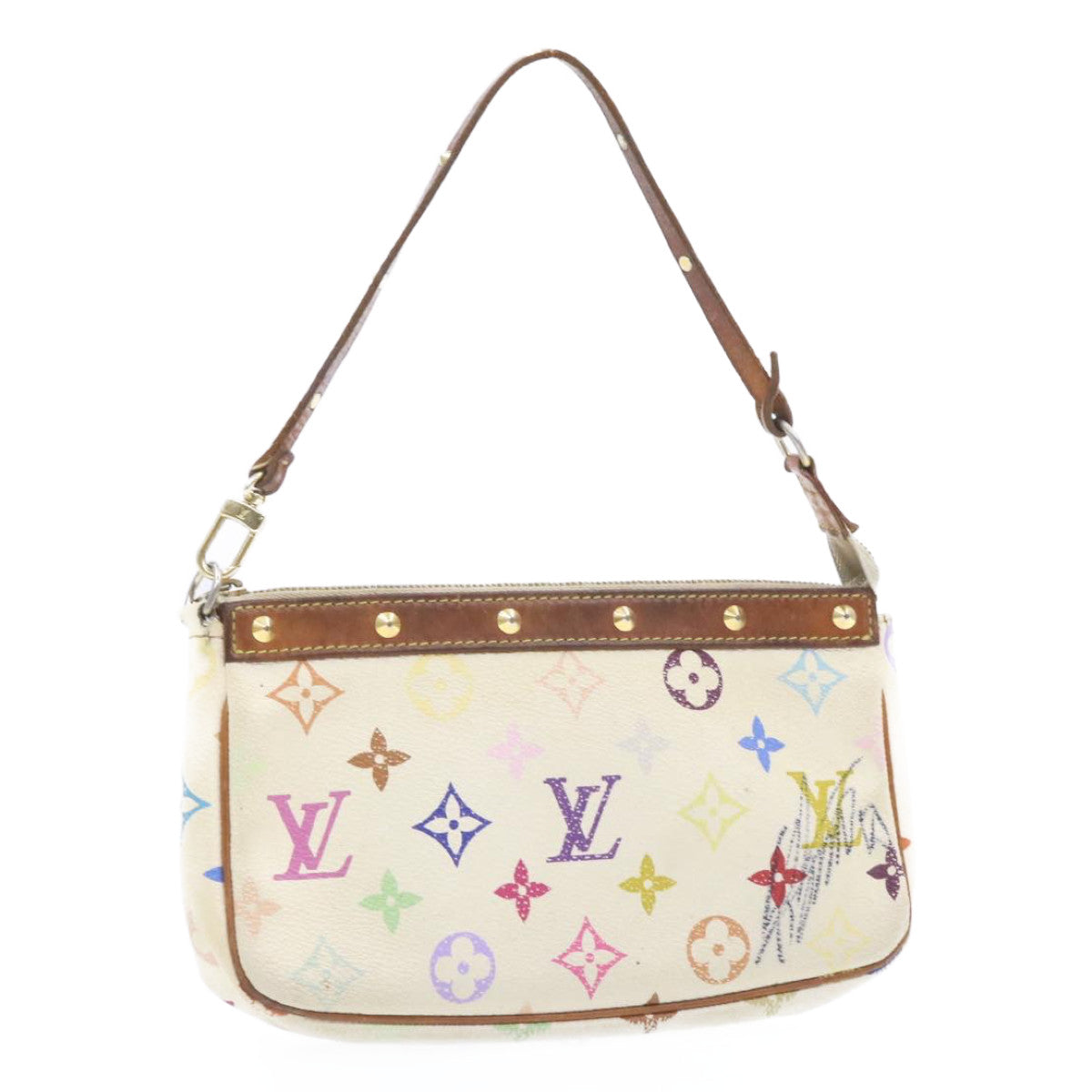 LOUIS VUITTON Multicolor Pochette Accessoires Pouch White M92649 LV Auth am266g