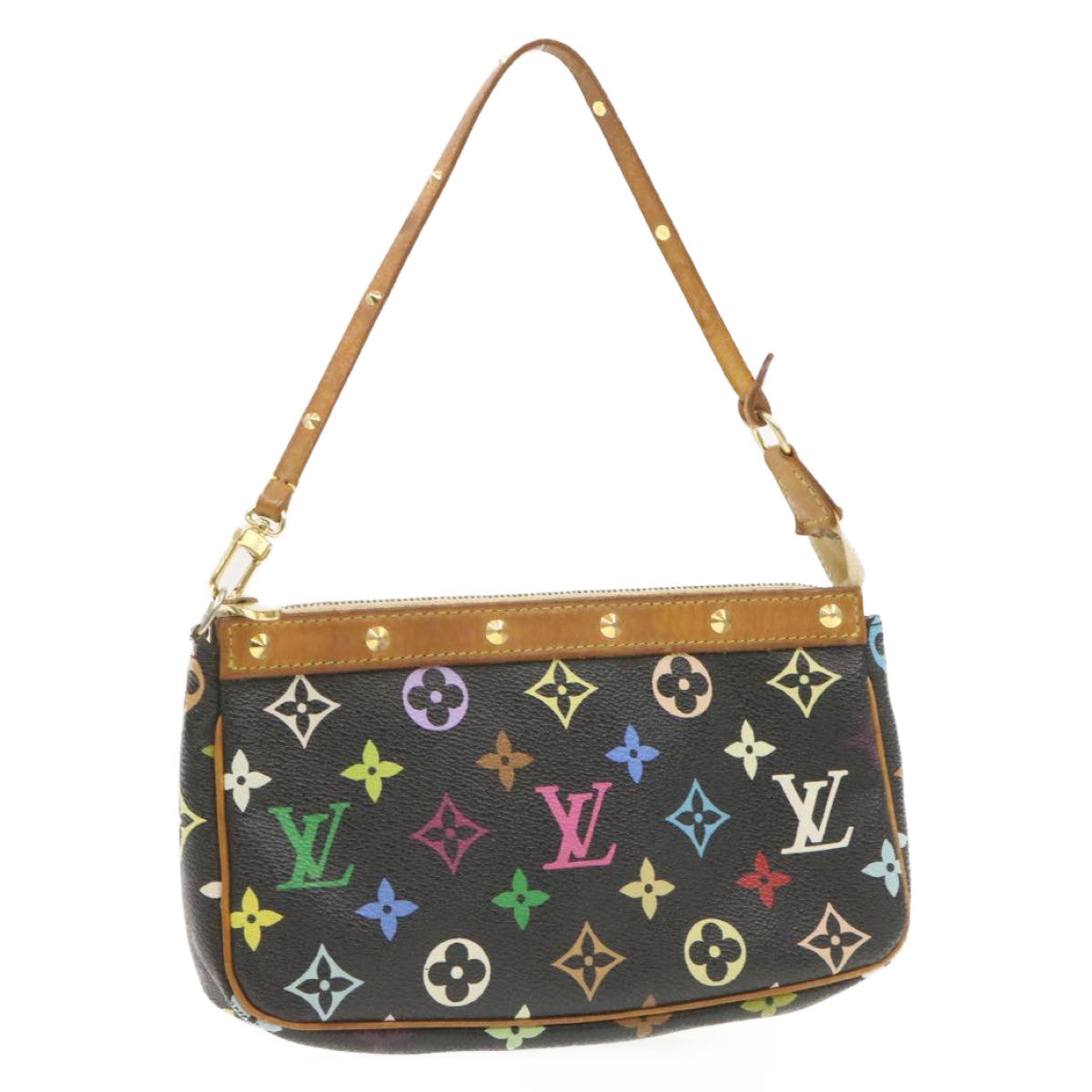 LOUIS VUITTON Multicolor Pochette Accessoires Pouch Black M92648 LV Auth am340g