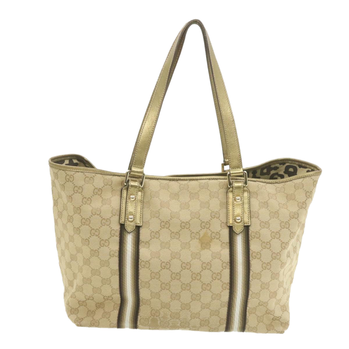 GUCCI Sherry Line GG Canvas Tote Bag Canvas Beige Gold Brown 139260  am626g