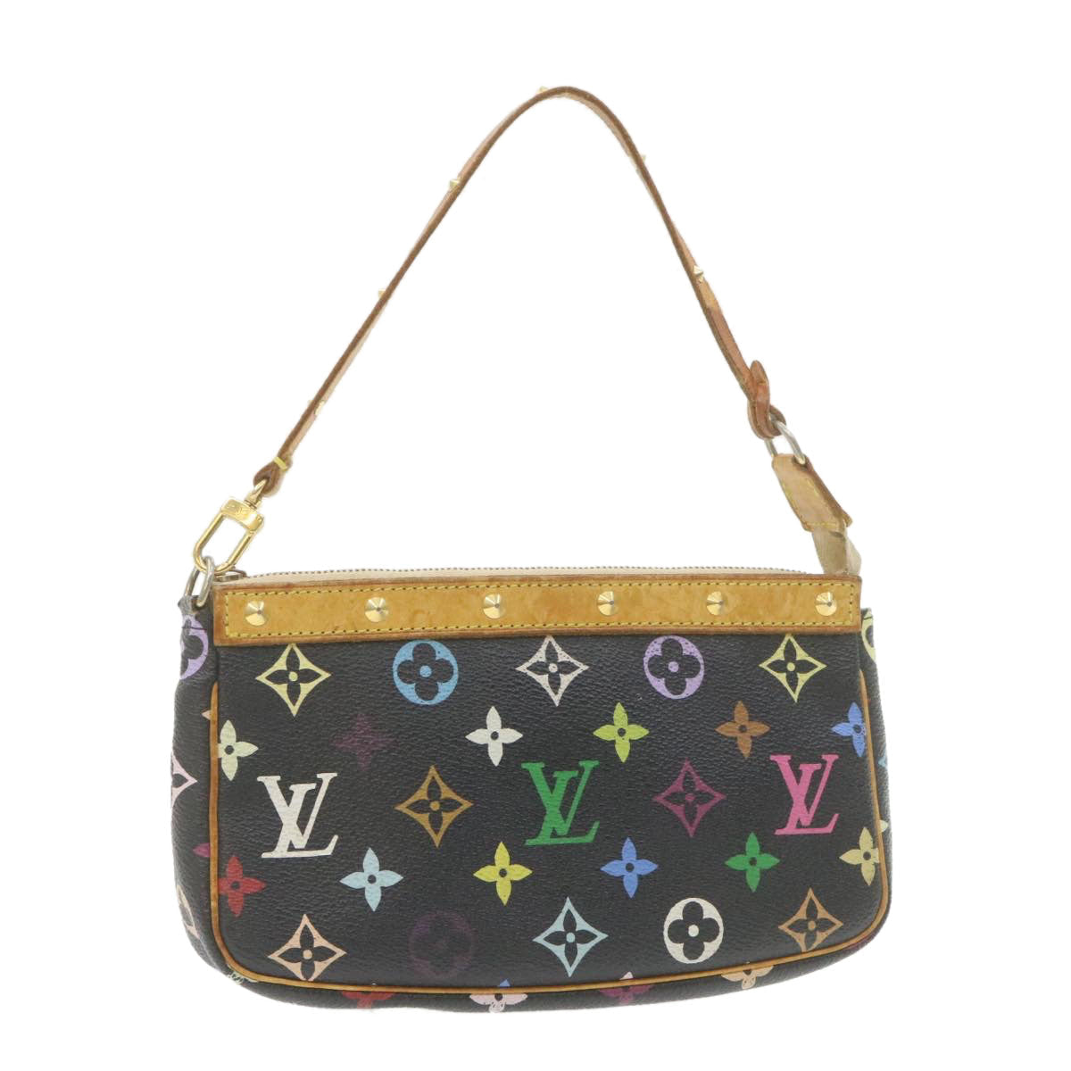 LOUIS VUITTON Multicolor Pochette Accessoires Pouch Black M92648 LV Auth am715g
