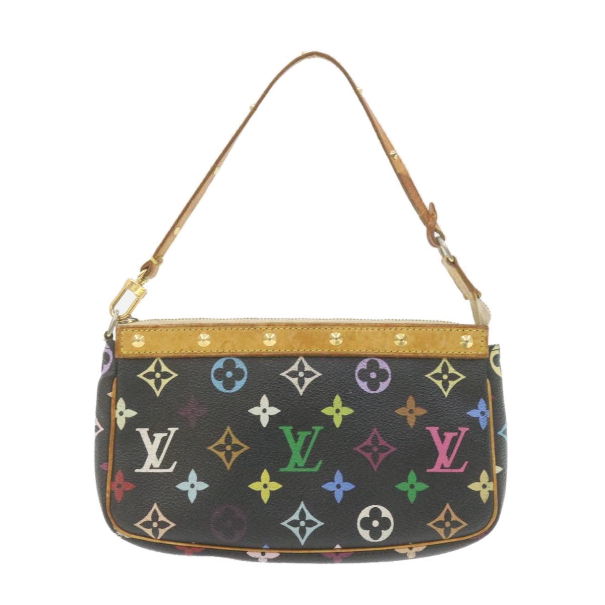 LOUIS VUITTON Multicolor Pochette Accessoires Pouch Black M92648 LV Auth am715g