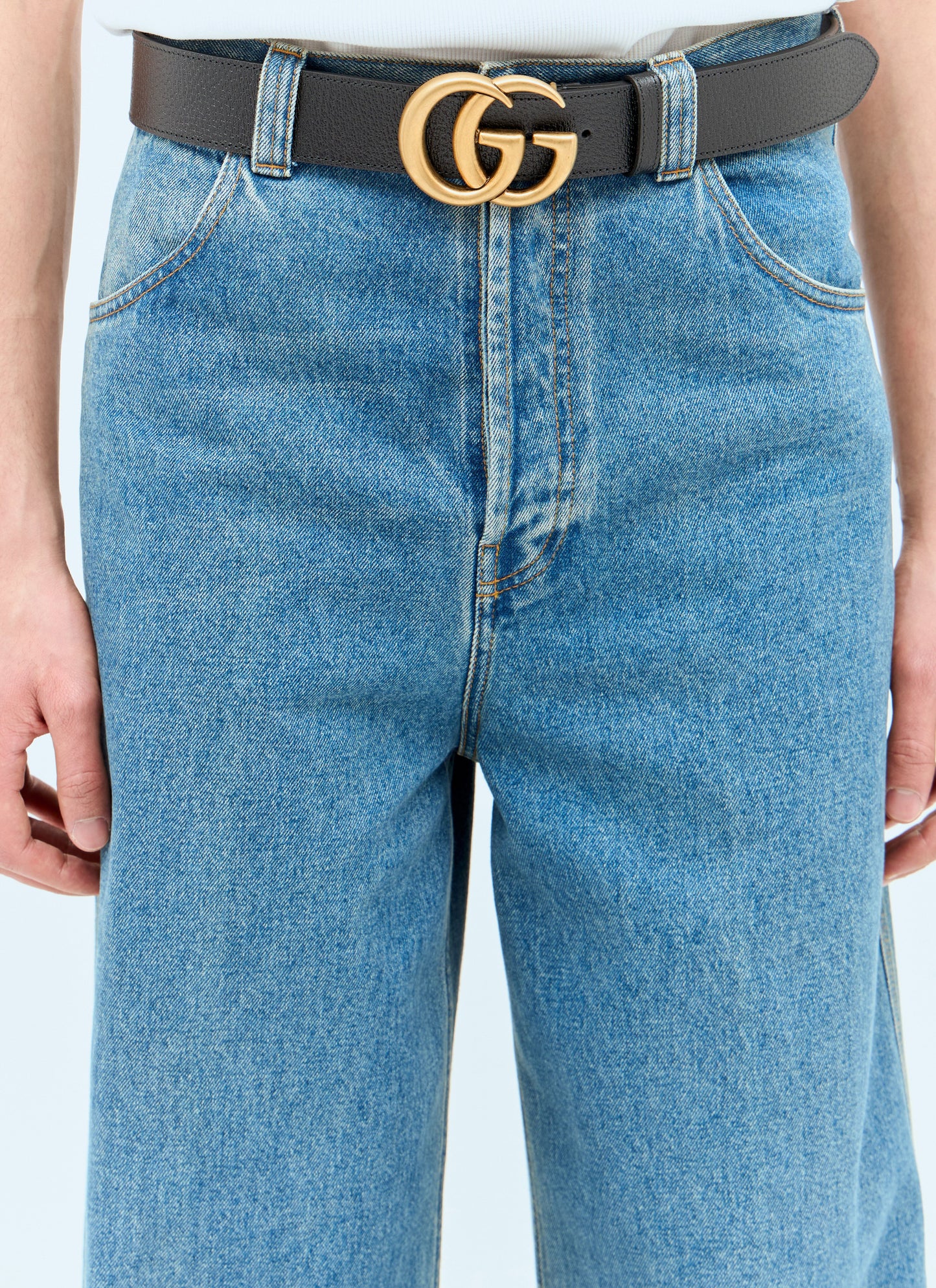 Gucci Men Gg Grained-Leather Belt