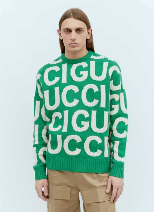Gucci Men Logo Intarsia Wool Sweater
