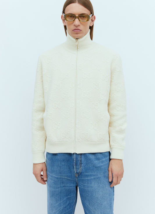 Gucci Men Gg Felted Wool Knit Jacket