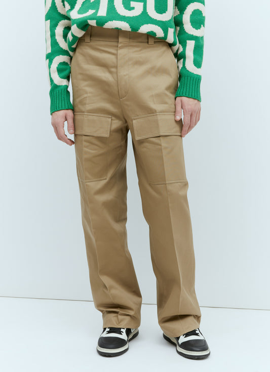 Gucci Men Wide-Leg Cotton Cargo Pants