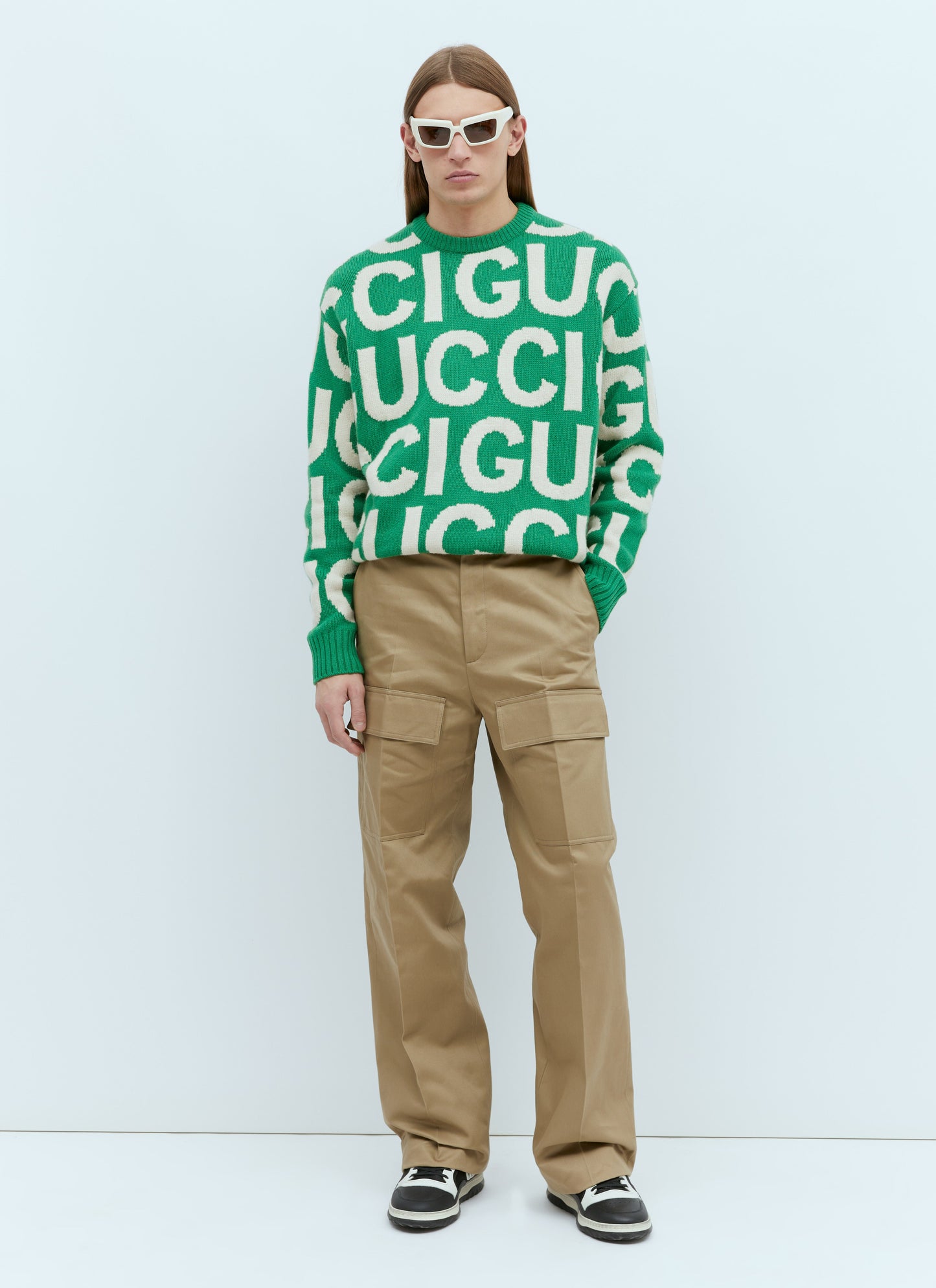 Gucci Men Wide-Leg Cotton Cargo Pants