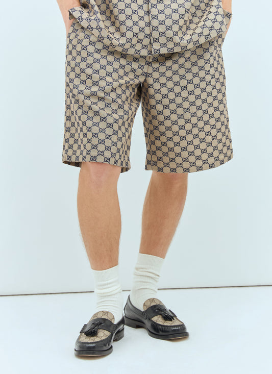Gucci Men Gg Linen-Blend Shorts