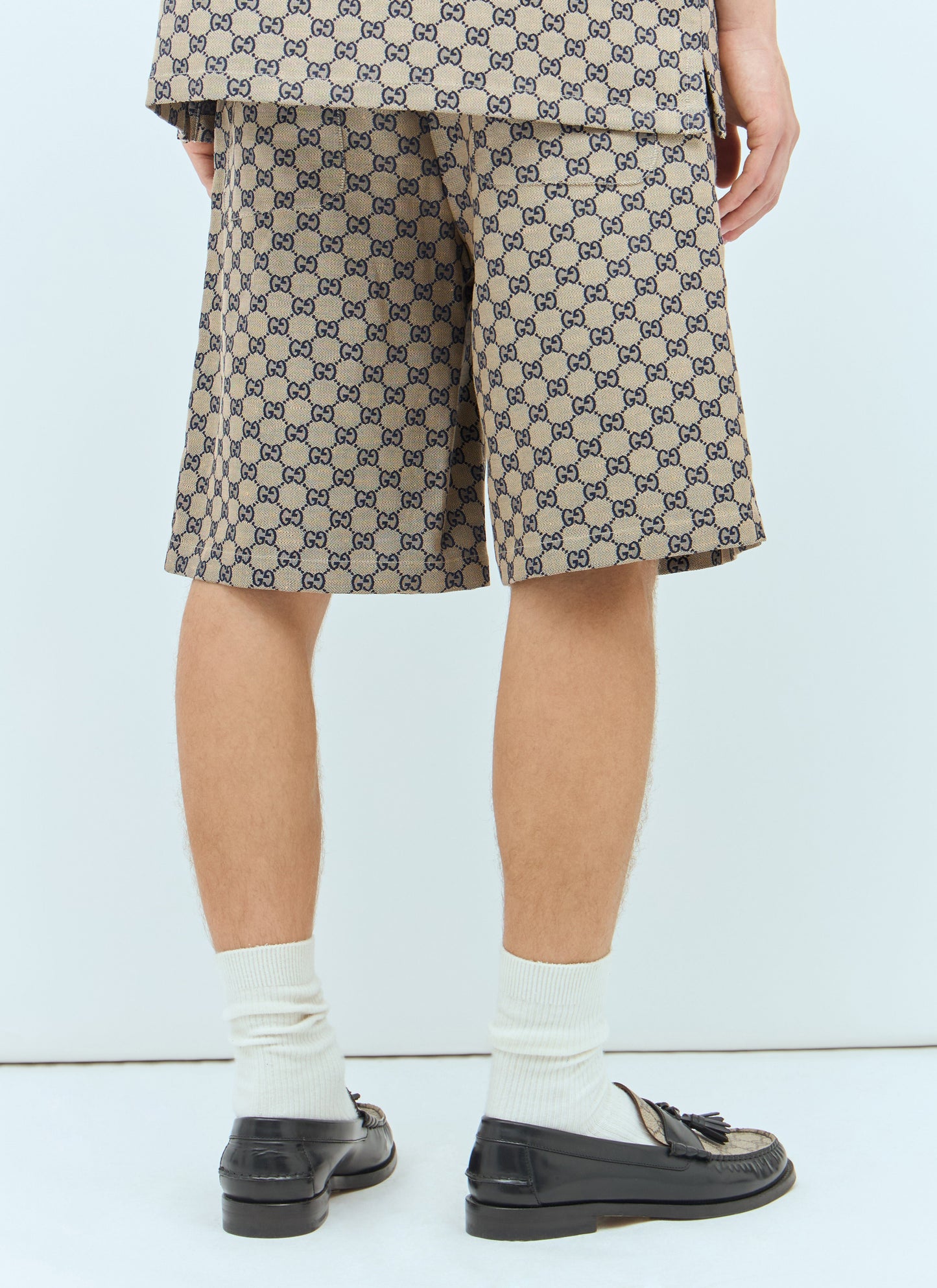 Gucci Men Gg Linen-Blend Shorts