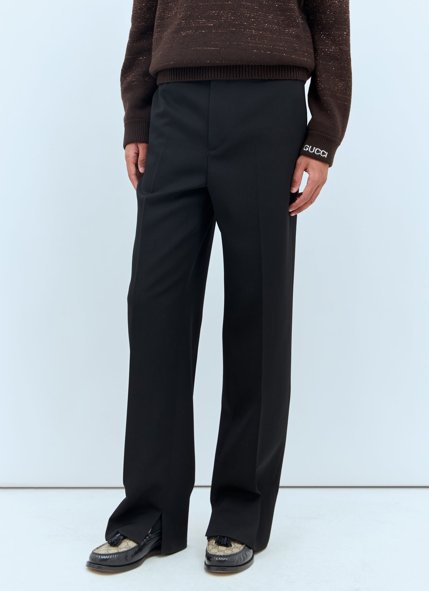 Gucci Men Logo Embroidery Wool Pants