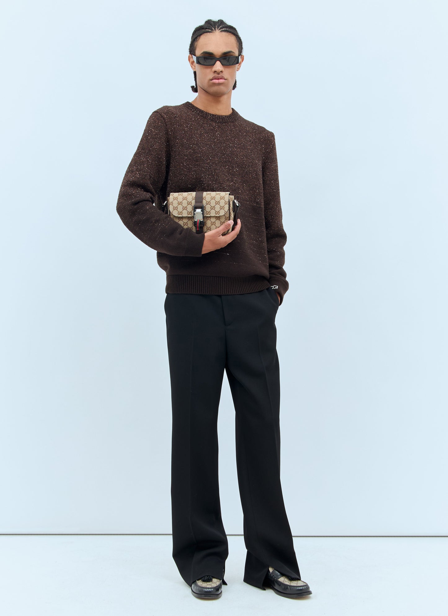 Gucci Men Logo Embroidery Wool Pants