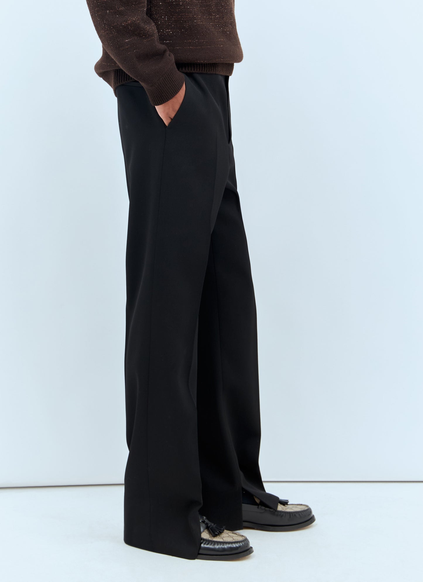 Gucci Men Logo Embroidery Wool Pants