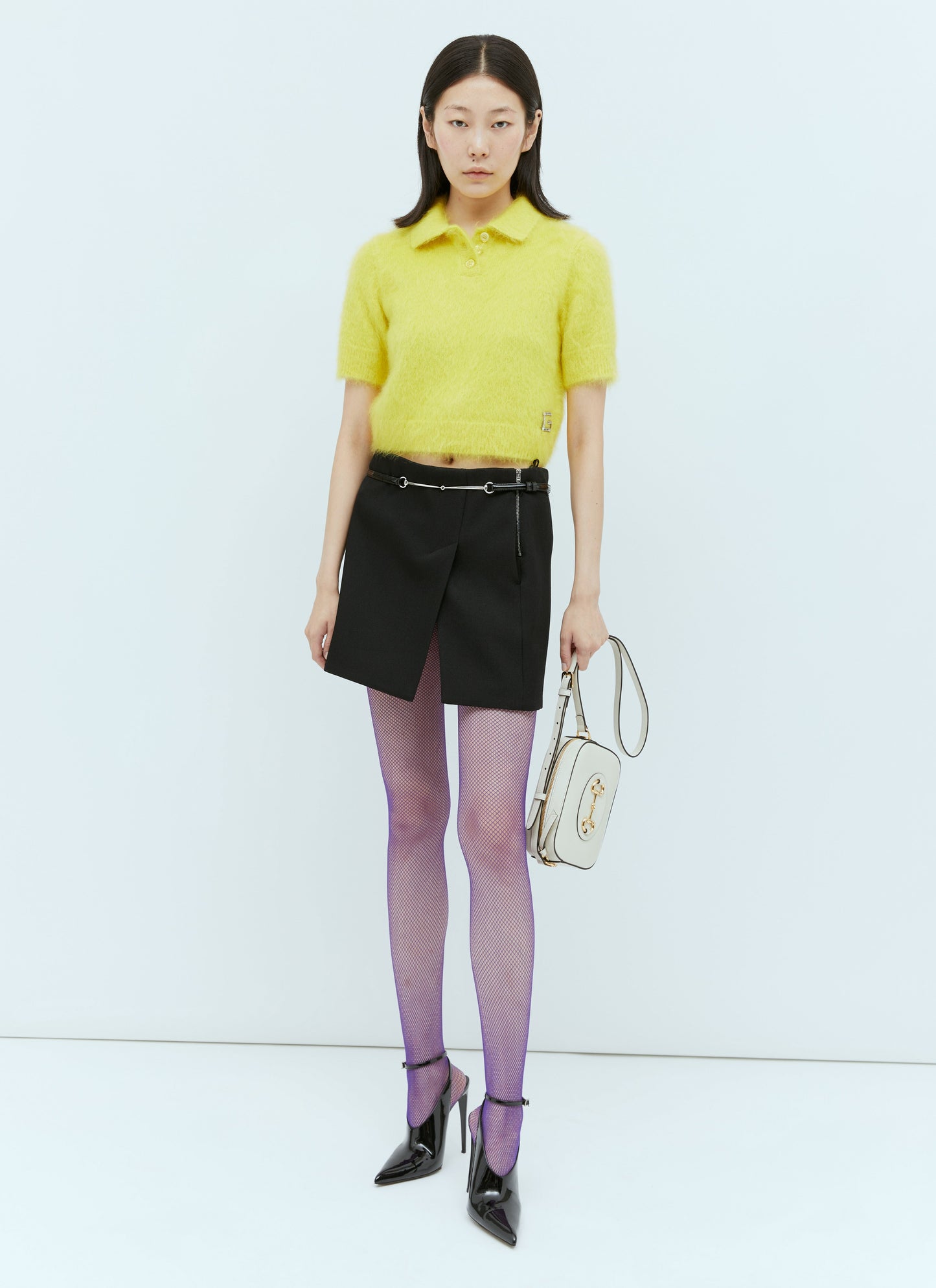 Gucci Women Crystal Embellished Logo Polo Top