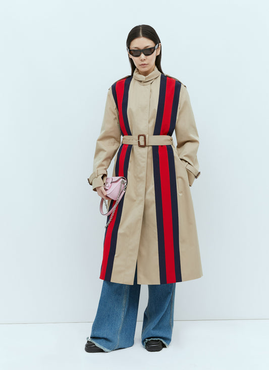 Gucci Women Gabardine Trench Coat With Web Stripe