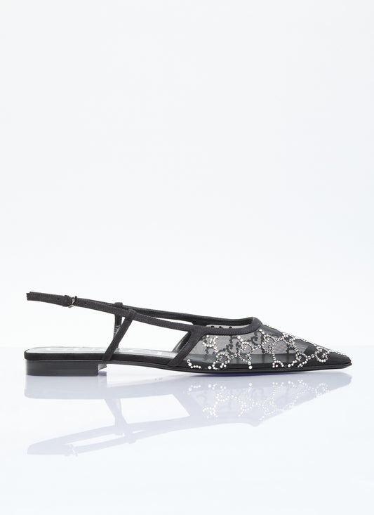 Gucci Women Gg Crystal Slingback Flats