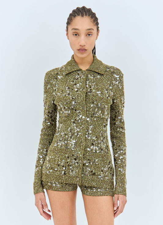 Gucci Women Tweed Blend Polo Cardigan