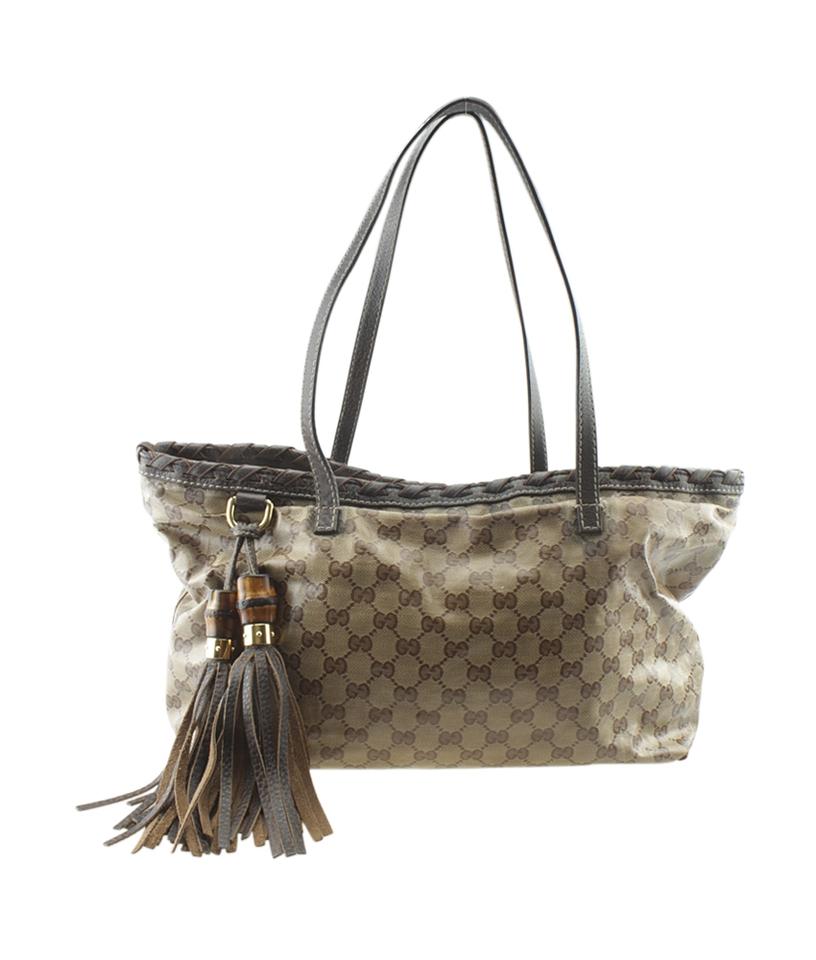 G*G Bamboo Tassel Gg Crystal Brown Coated Canvas Tote