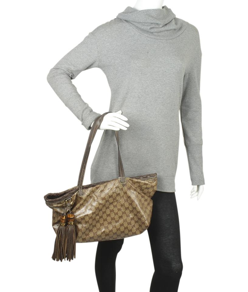 G*G Bamboo Tassel Gg Crystal Brown Coated Canvas Tote