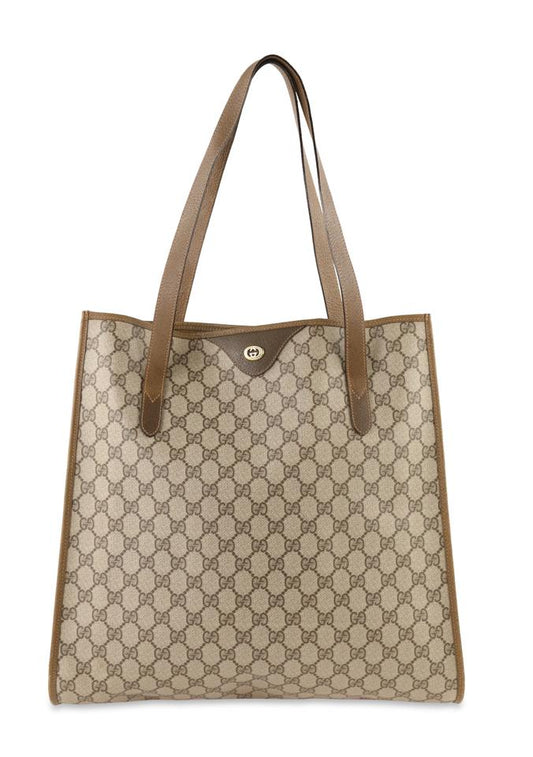G*G Accessory Collection Monogram Leather Brown Canvas Tote