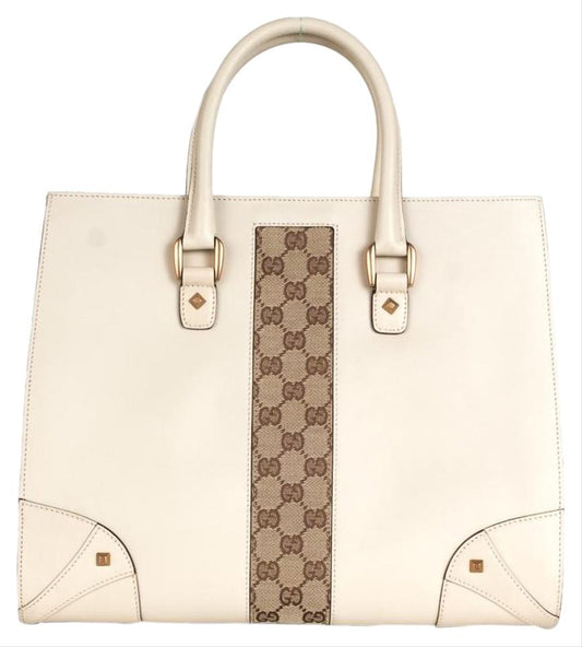 G*G And Gg Supreme Handle Creme Leather Tote