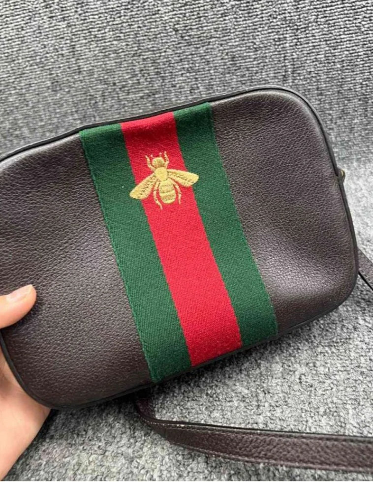Gucci Bee Supreme Brown Calfskin Satchel Bag
