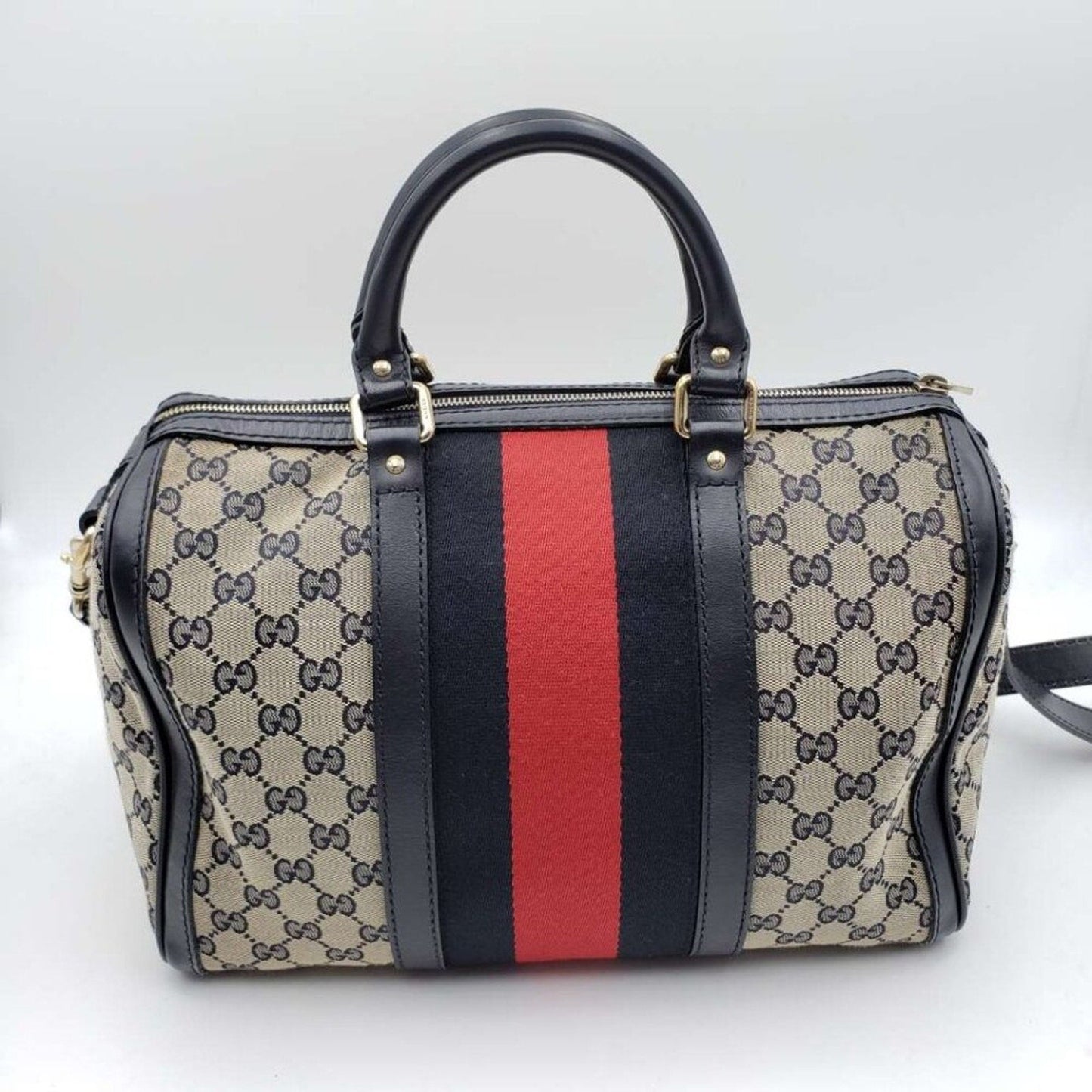 GUCCI Boston Medium Navy GG Cloth Satchel Bag