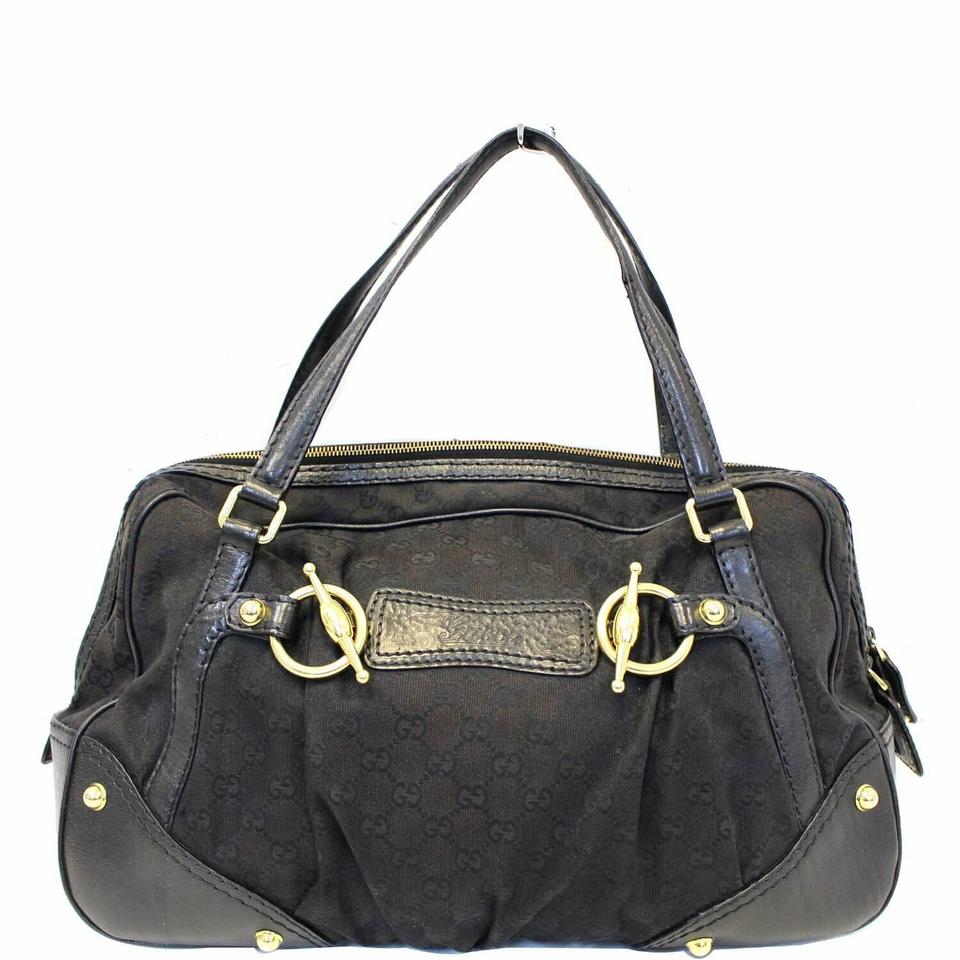 G*G Boston Bag Jockey Black Gg Monogram Canvas Tote