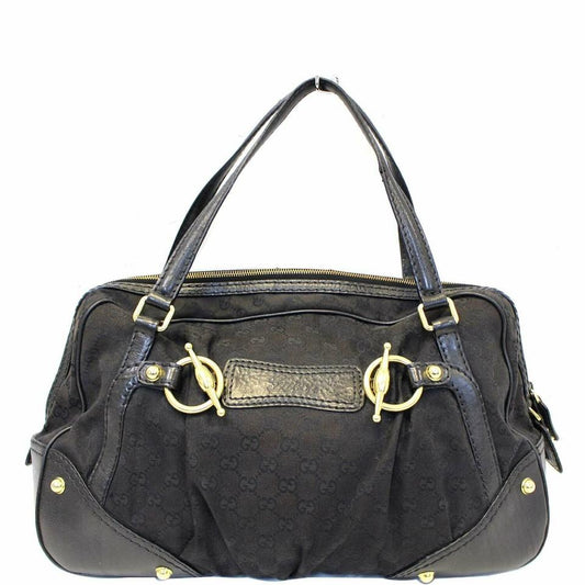 G*G Boston Bag Jockey Black Gg Monogram Canvas Tote