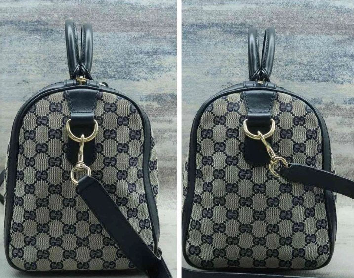 Gucci Boston Navy Canvas Satchel Bag