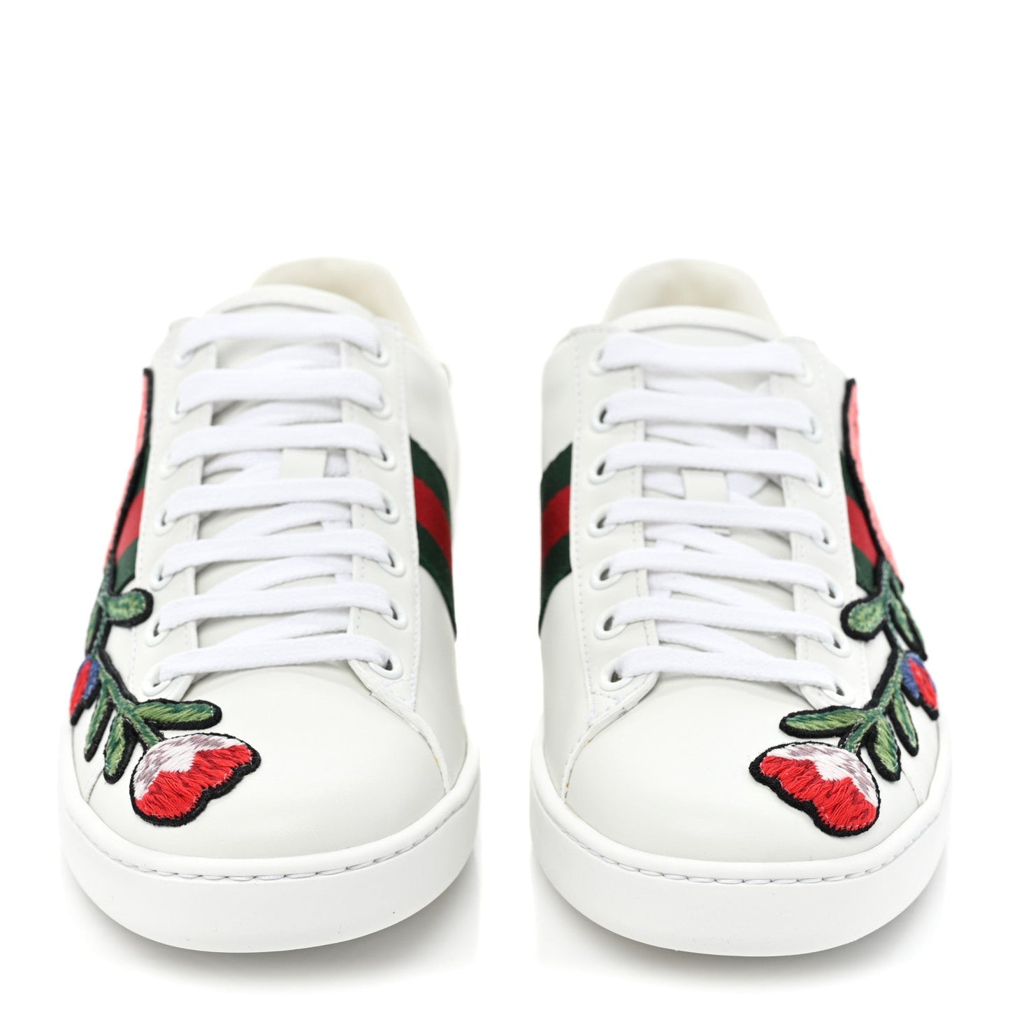 Gucci Calfskin Web Floral Embroidered Womens Ace Sneakers