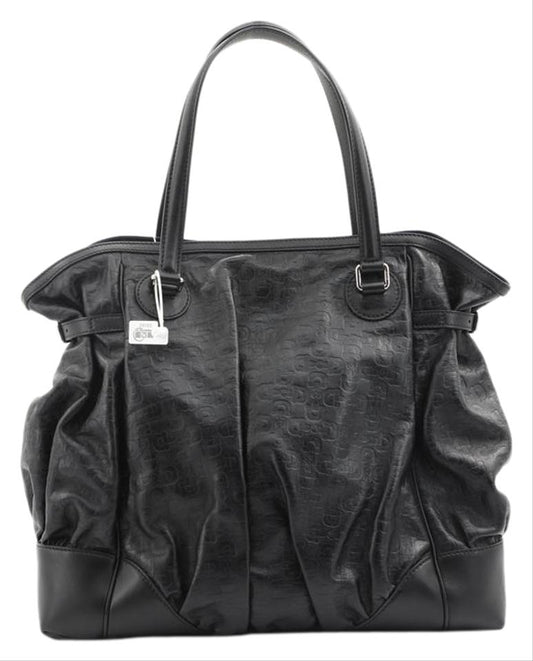 G*G Gg Leather Black Calfskin Tote