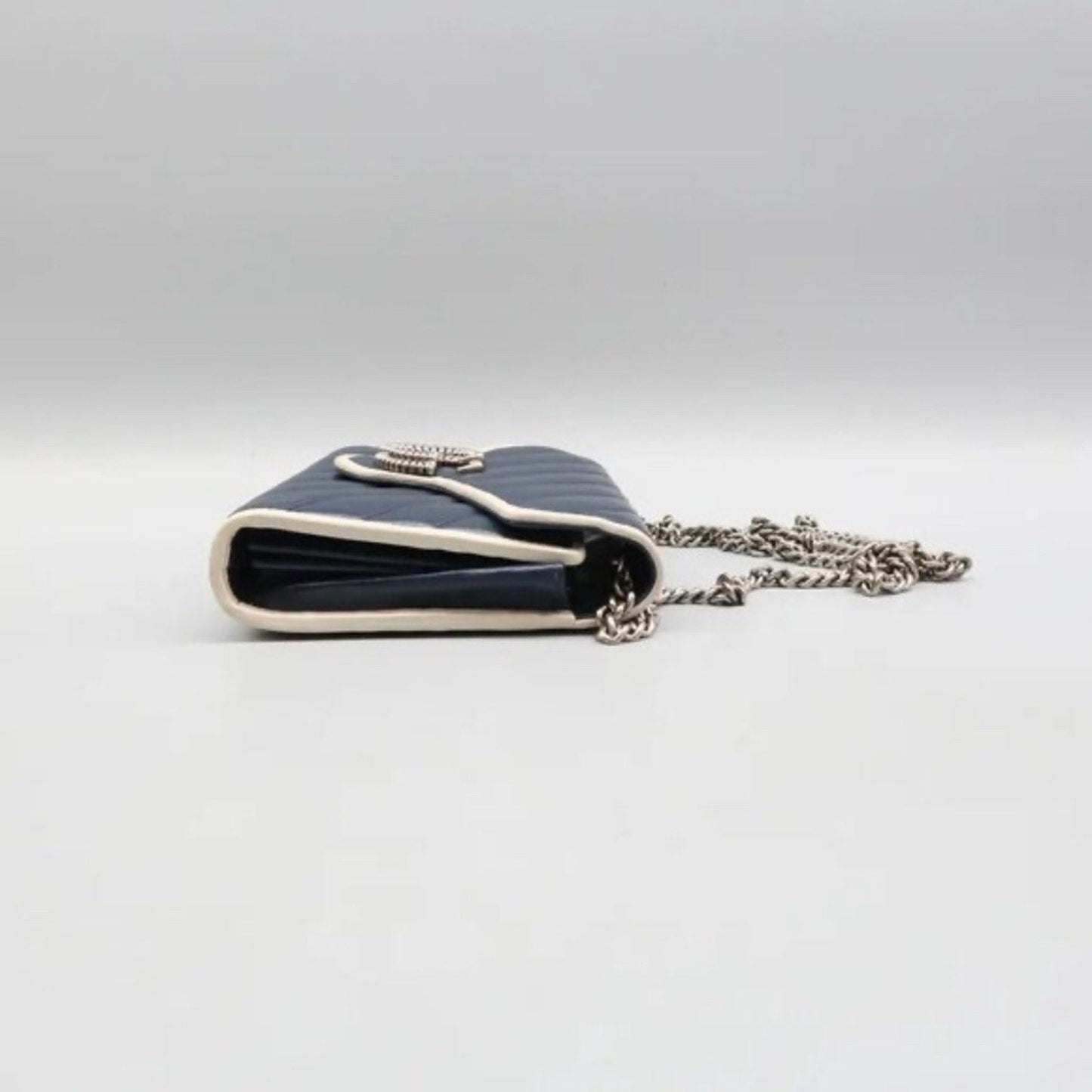GUCCI GG Marmont Chain Wallet Blue Leather Shoulder Bag