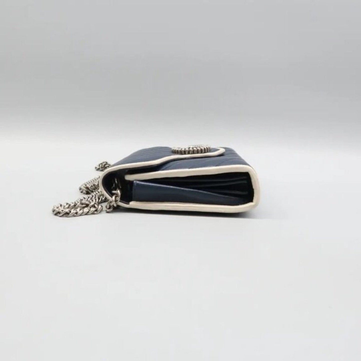 GUCCI GG Marmont Chain Wallet Blue Leather Shoulder Bag