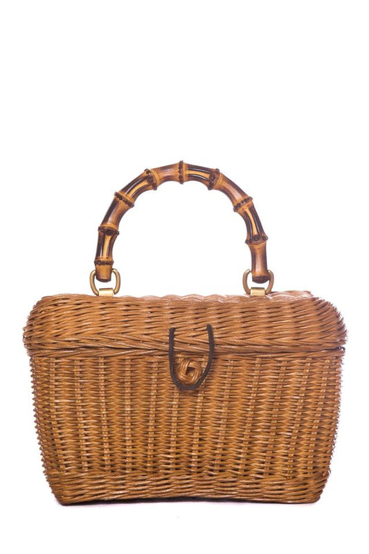 G*G Glazed Cestino Handle Natural Wicker Tote