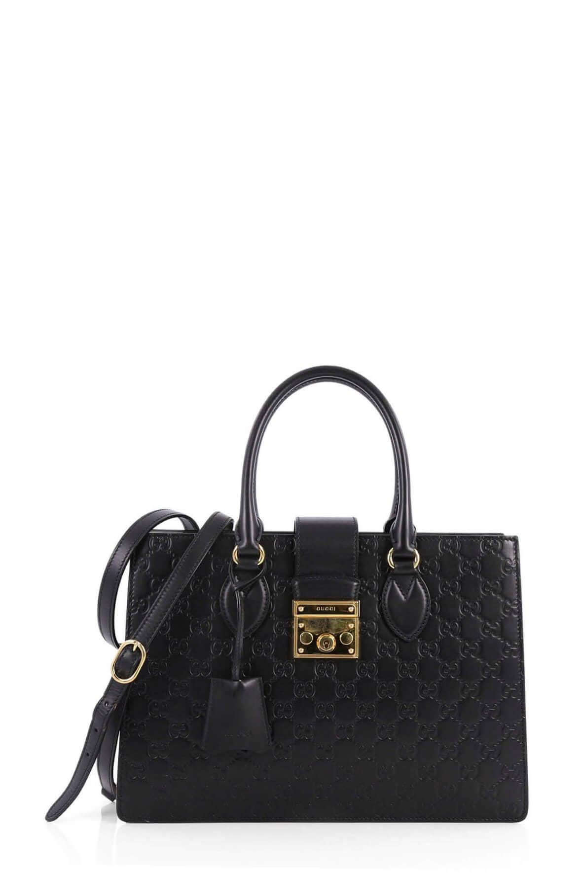 Guccissima Padlock Convertible Tote Black