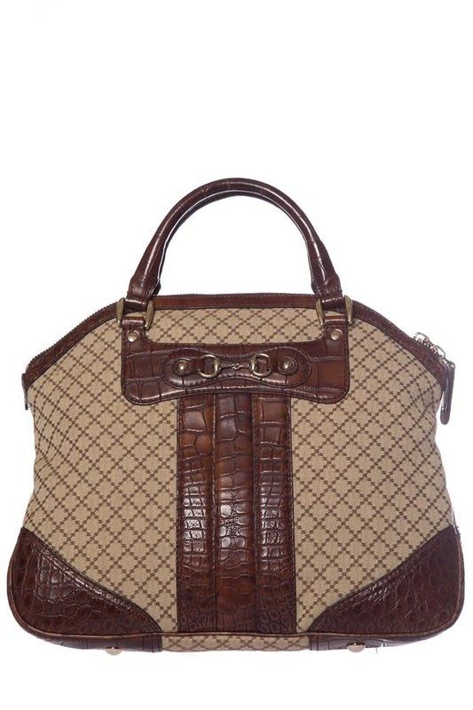 G*G Tan & Crocodile Brown Canvas Tote