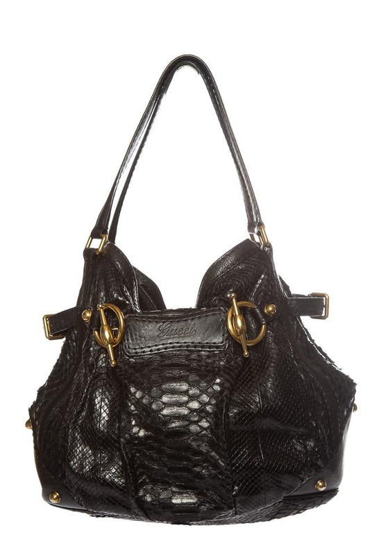 G*G Tote Black Snakeskin Leather Shoulder Bag