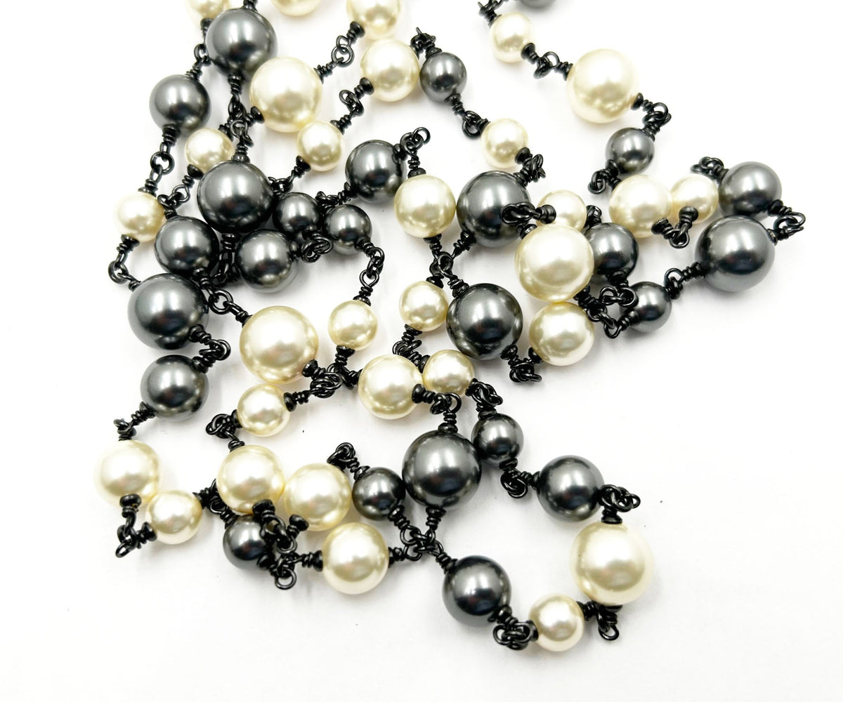 Top Quality Chanel Gunmetal CC Snowflake Baguette Crystal 2 Strand Pearl Long Necklace