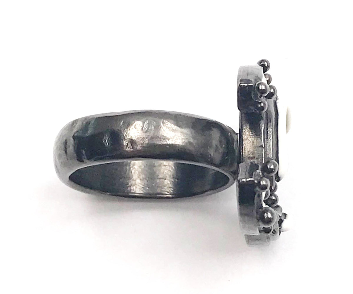Top Quality Chanel Off White Pop up Enamel Gunmetal CC Ring