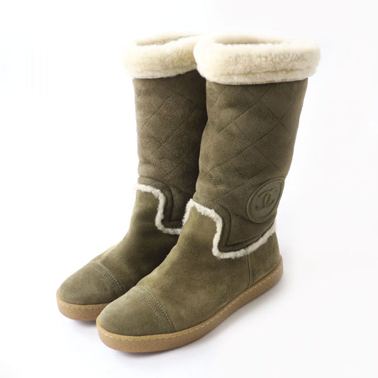 CHANEL boots Mouton Khaki x Ivory Women 36 Used