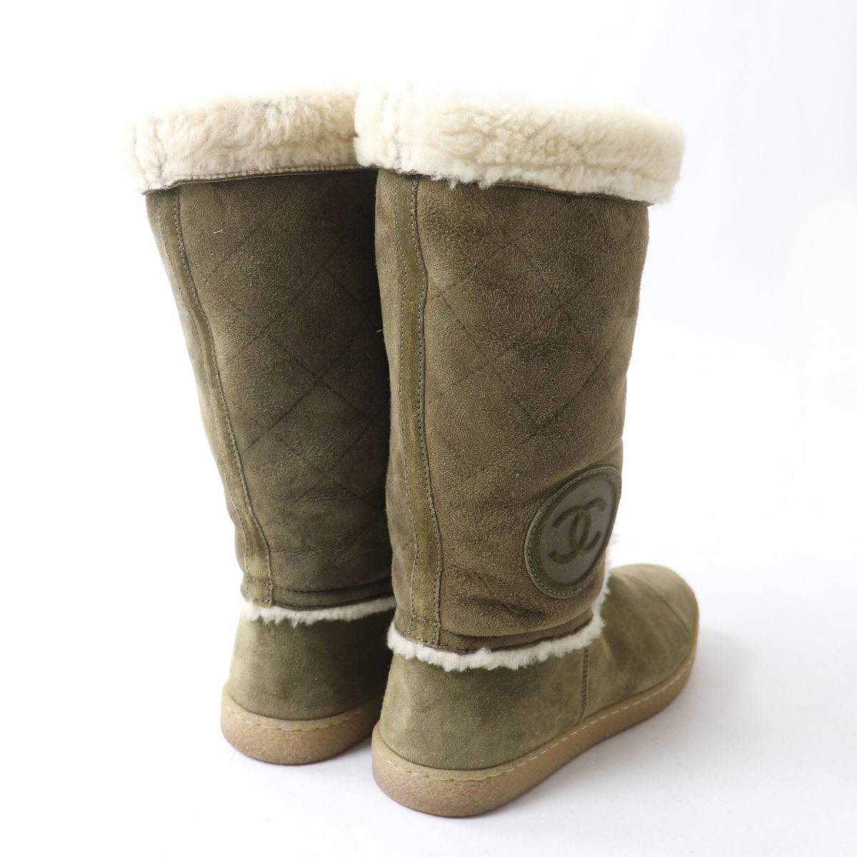 CHANEL boots Mouton Khaki x Ivory Women 36 Used