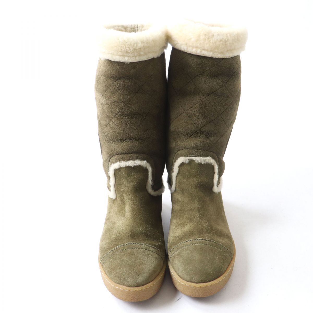 CHANEL boots Mouton Khaki x Ivory Women 36 Used