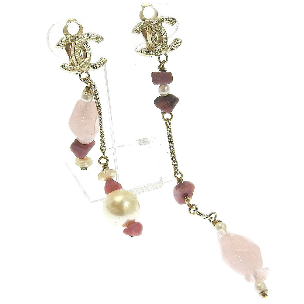CHANEL Earring Metal, Color Stone pink asymmetry COCO Mark Women Used