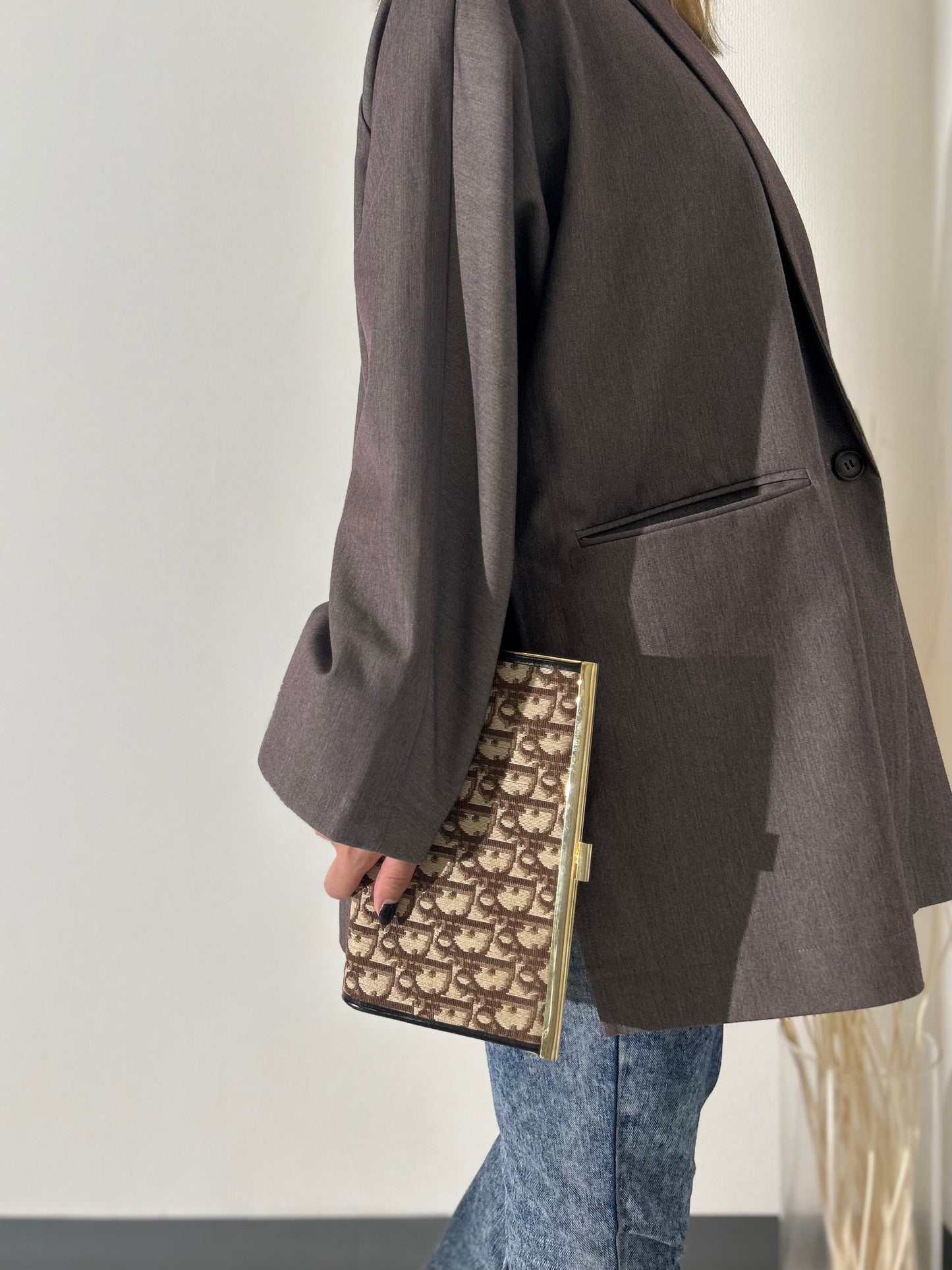 Christian Dior Trotter Jacquard Leather Clutch bag Brown Vintage tkk83n