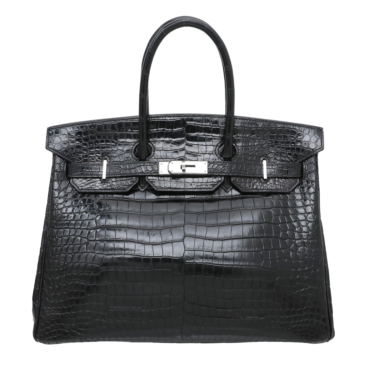 Hermes Noir Crocodile Porosus Birkin 35 Bag