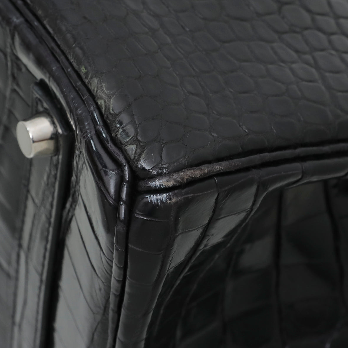 Hermes Noir Crocodile Porosus Birkin 35 Bag