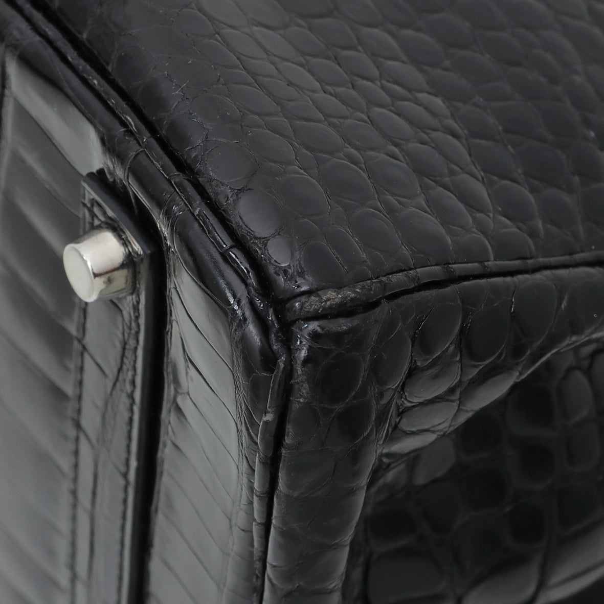 Hermes Noir Crocodile Porosus Birkin 35 Bag