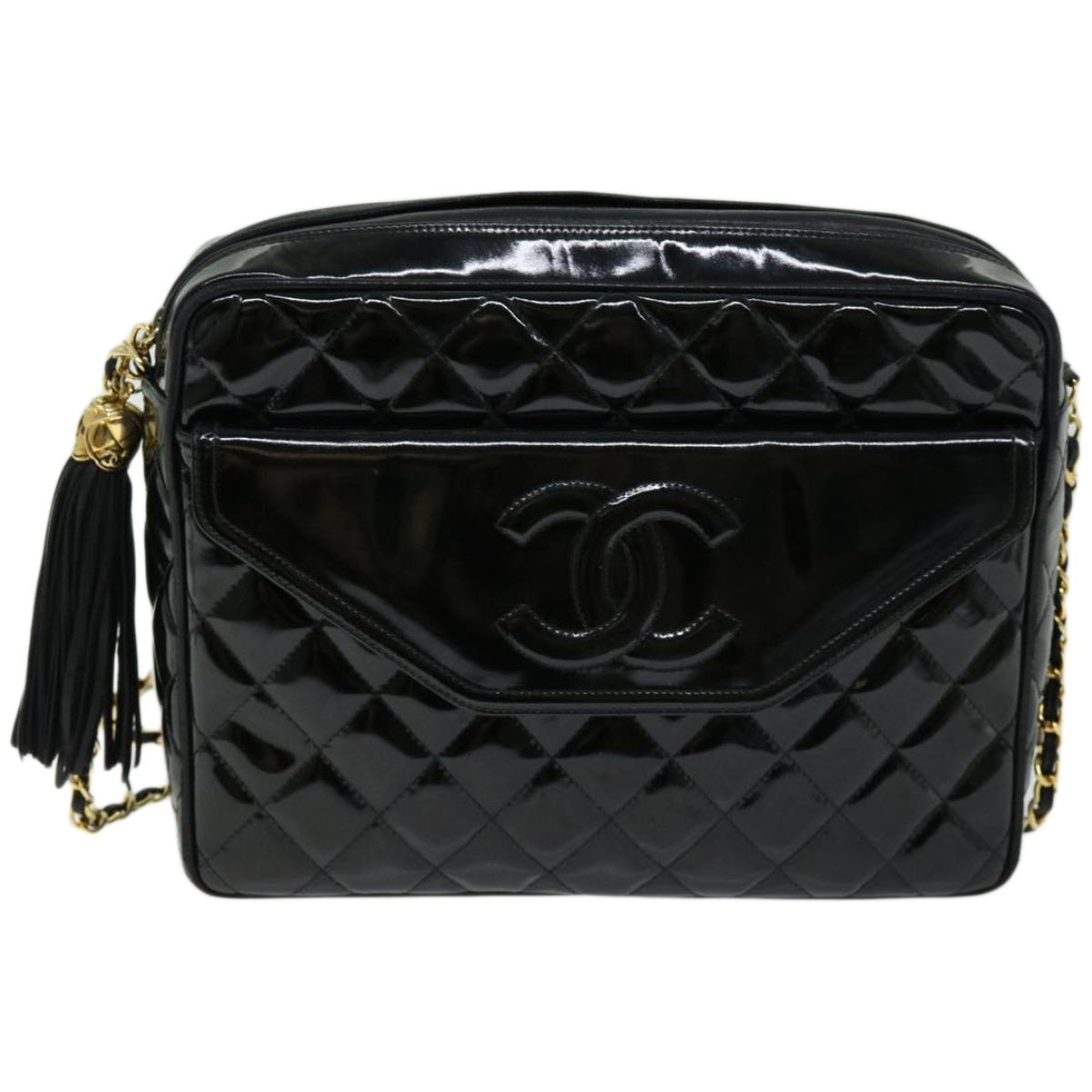 Top Quality Chanel Matelasse Chain Shoulder Bag Patent leather Black CC Auth hk1071